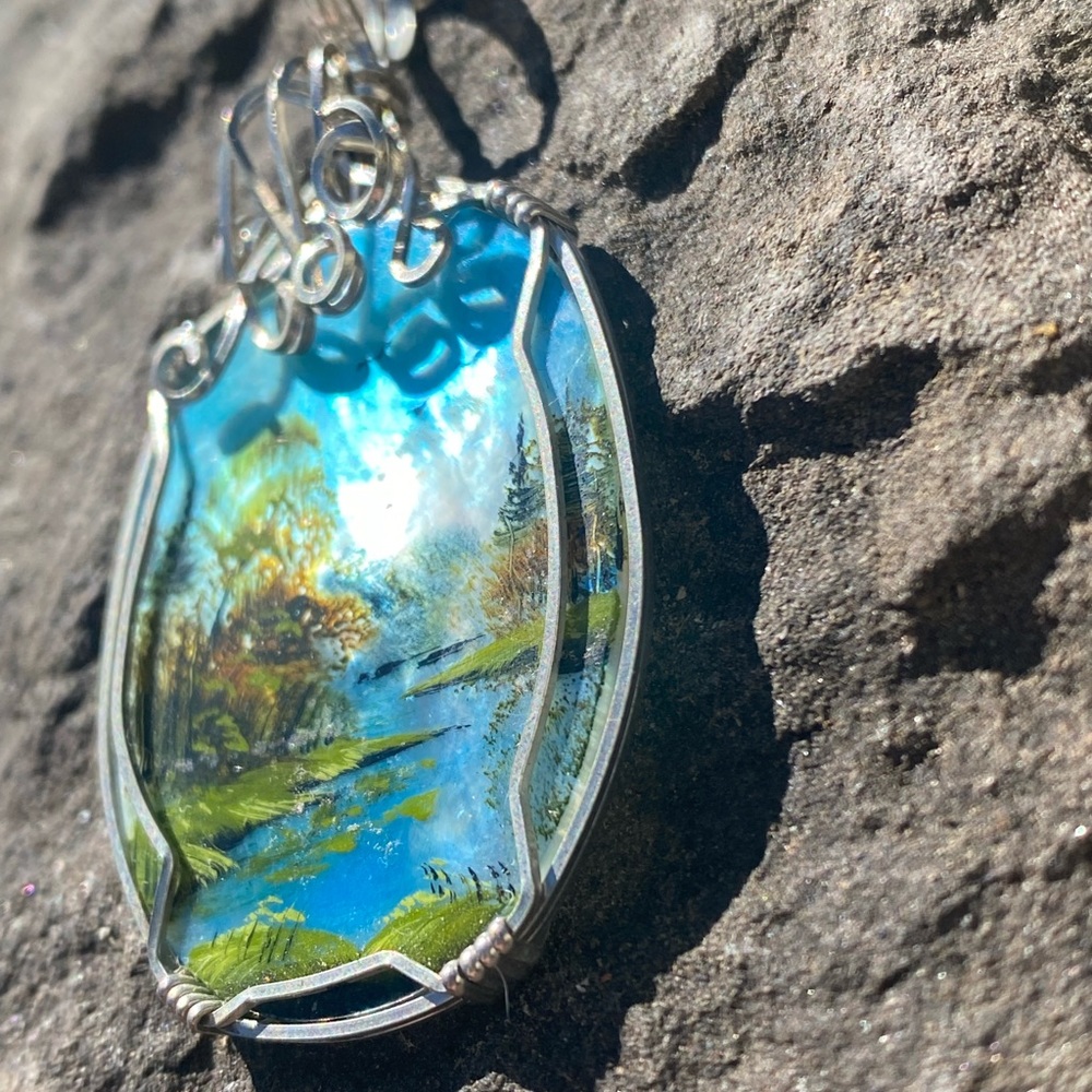 Hand Painted Wire Wrap Abalone Shell Pendant - image 5